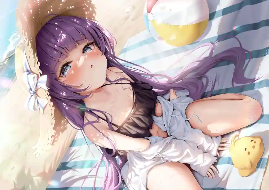4k休闲壁纸 - 少女 - 紫发 - 草帽「哲风壁纸」