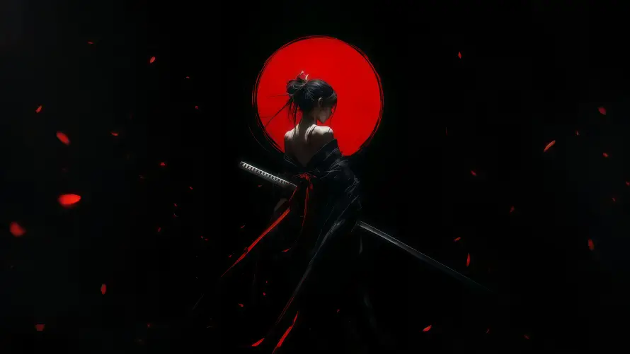 8k暗夜壁纸-女武士和武士-暗夜红月热门的壁纸「哲风壁纸」