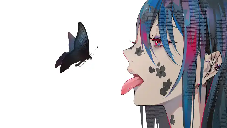 4k舌头壁纸 - 蝴蝶 - 个性插画 - 动漫少女「哲风壁纸」