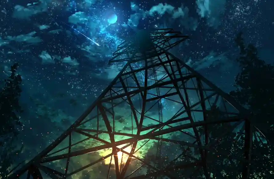 3k夜晚壁纸-绿色光晕 - 塔-蓝色夜空壁纸推荐「哲风壁纸」