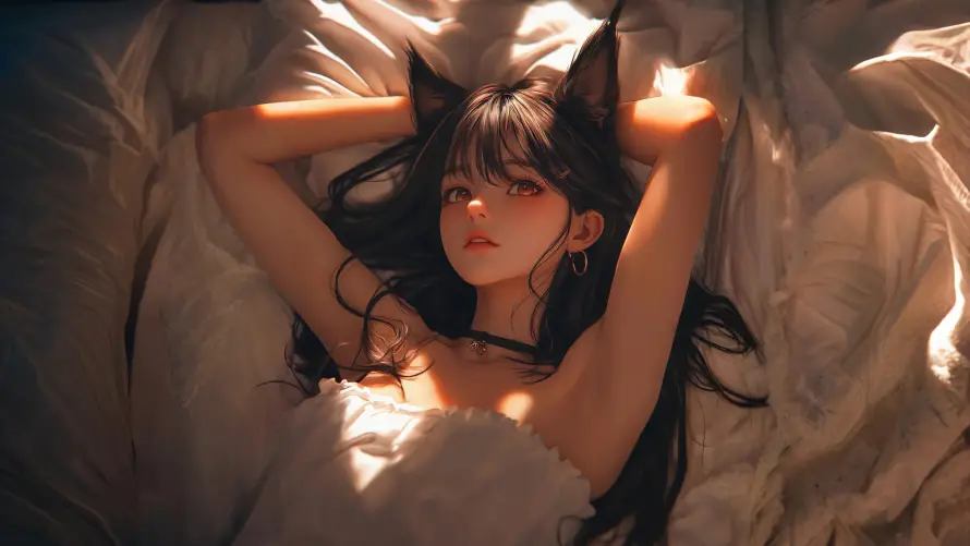 4k卧床壁纸 - 光 - 女孩 - 柔光「哲风壁纸」
