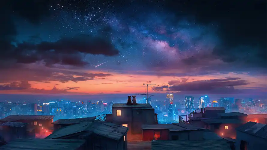 4k屋顶壁纸 - 星空 - 狗狗 - 城市夜景「哲风壁纸」 4k屋顶壁纸 - 星空 - 狗狗 - 城市夜景「哲风壁纸」