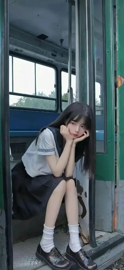 4k日系壁纸 - 窗边 - 美女 - 公交车「哲风壁纸」