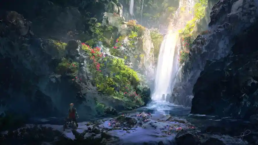 4k岩石壁纸 - 植被 - 油画 - 瀑布「哲风壁纸」 4k岩石壁纸 - 植被 - 油画 - 瀑布「哲风壁纸」