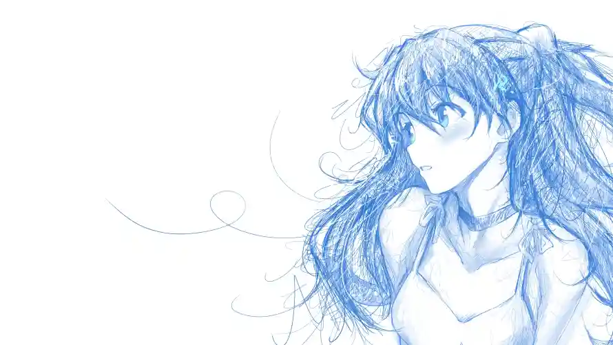 4k侧脸壁纸-eva壁纸和长发-线稿插画壁纸推荐「哲风壁纸」