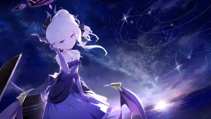 4k白发壁纸 - 翅膀 - 星空背景 - 礼服日奈「哲风壁纸」