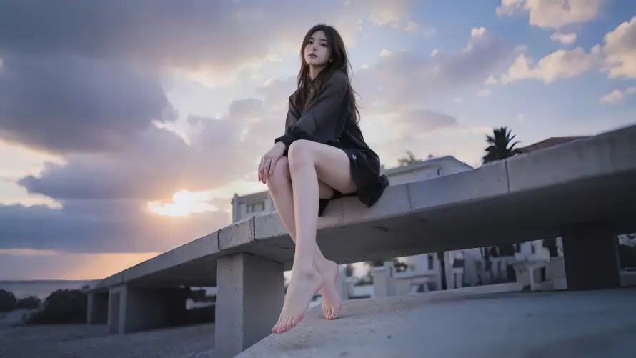 4k桥梁壁纸-夕阳天空壁纸和赤脚-美女仰拍壁纸分享「哲风壁纸」