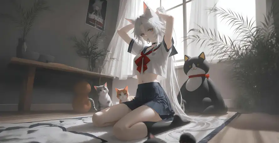 6k短裙壁纸-二次元壁纸和jk-猫耳少女免费下载「哲风壁纸」