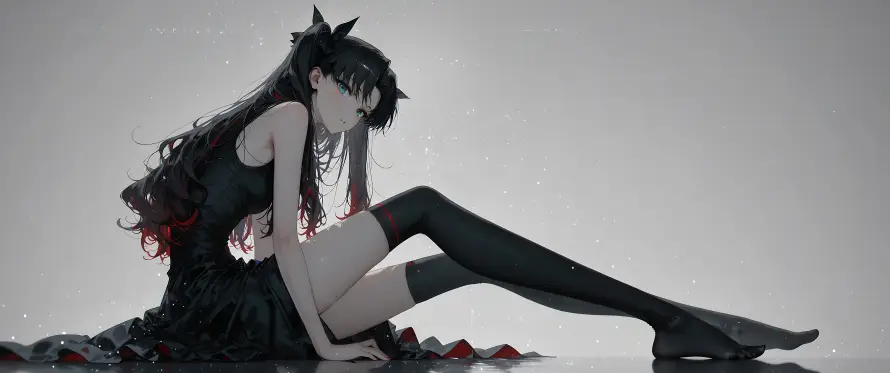7k长发壁纸-动漫少女 - 鱼屏-忧郁坐姿免费下载「哲风壁纸」