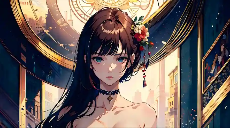 4k长发壁纸 - 露肩 - 华丽背景 - 精美壁纸「哲风壁纸」