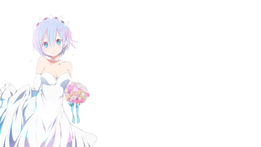 4k婚纱壁纸 - 花束 - 蓝发 - 雷姆「哲风壁纸」