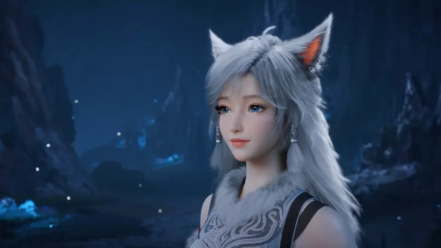 4k夜景壁纸 - 猫耳 - 银发 - 银月「哲风壁纸」