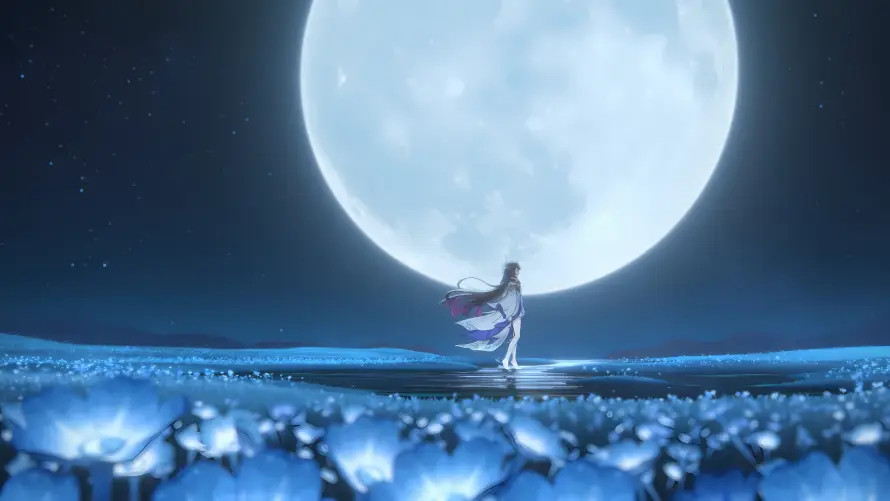 4k原神壁纸 - 少女 - 星空 - 满月「哲风壁纸」