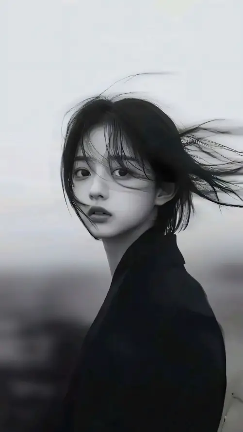 4k黑发壁纸 - 黑白 - 忧郁的 - 高冷女「哲风壁纸」