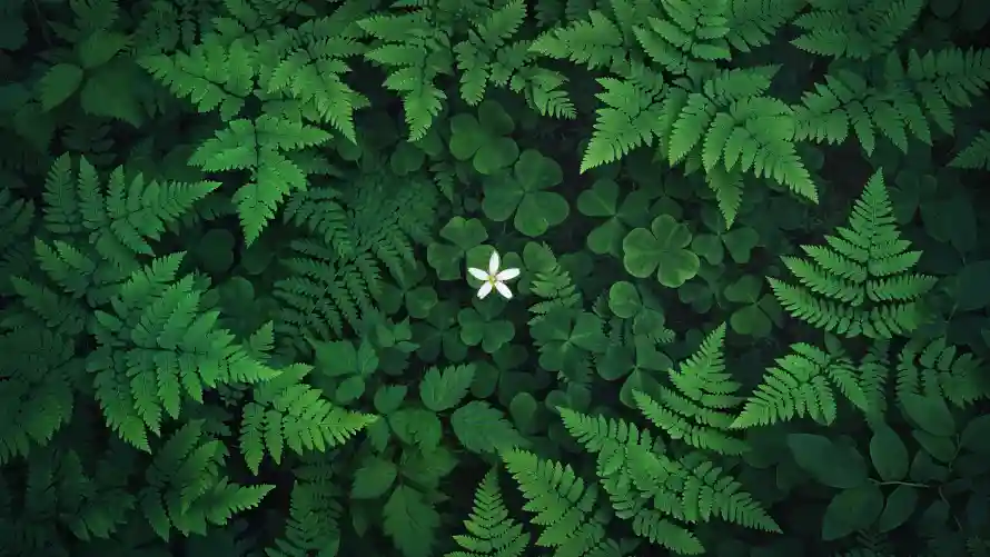 4k绿叶壁纸-小白花与蕨类-护眼绿丛壁纸分享「哲风壁纸」