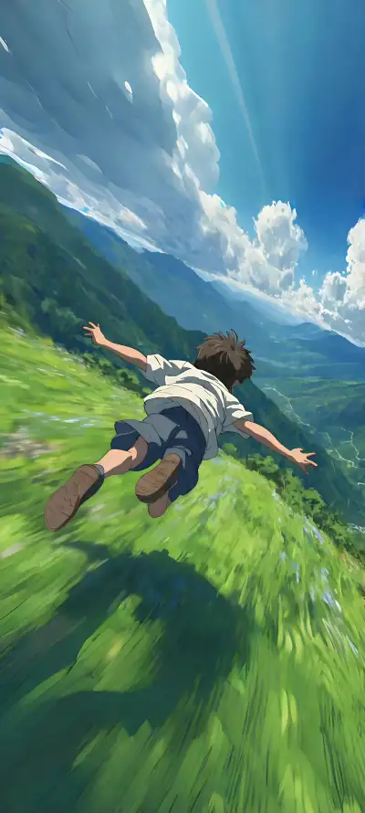 4k奔跑壁纸 - 男孩 - 绿色 - 草地「哲风壁纸」