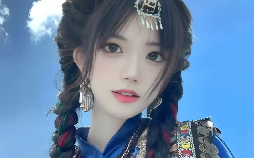 4k头饰壁纸 - 民族 - 双辫子 - 小姐姐「哲风壁纸」