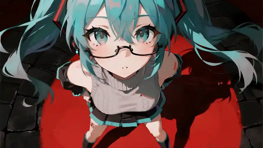 4k初音壁纸 - 眼镜 - 红黑 - 蓝发「哲风壁纸」 4k初音壁纸 - 眼镜 - 红黑 - 蓝发「哲风壁纸」