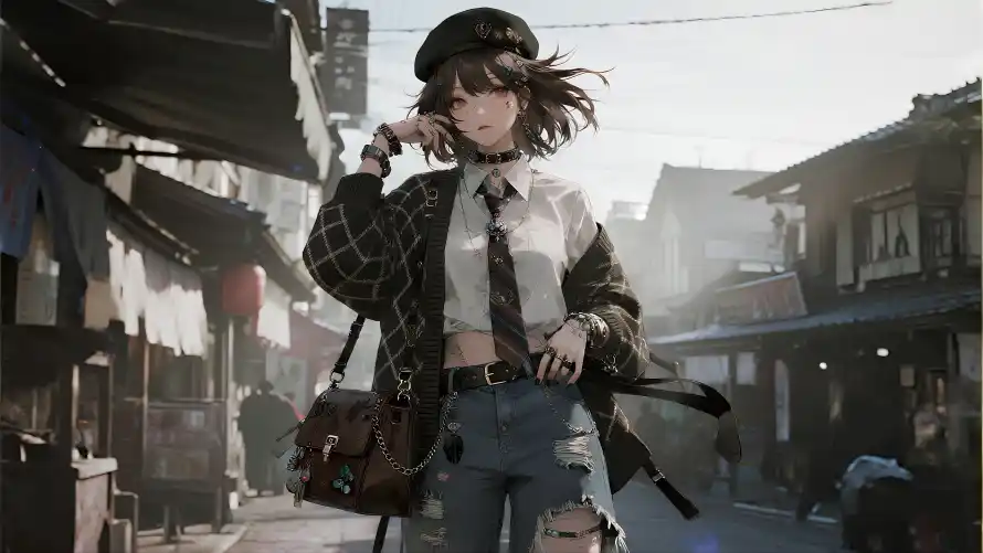 4k复古壁纸 - 女孩 - 日系 - 日式街道「哲风壁纸」