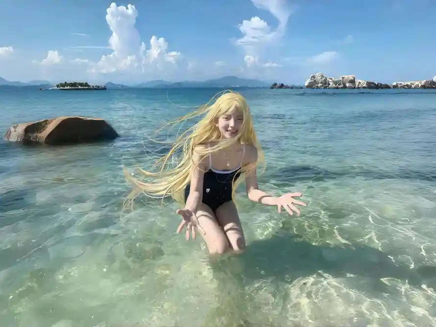 4k海岛壁纸-清澈海水 - 海水-金发女性壁纸推荐「哲风壁纸」