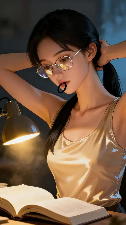 4k台灯壁纸 - 吊带 - 夜晚 - 美女「哲风壁纸」