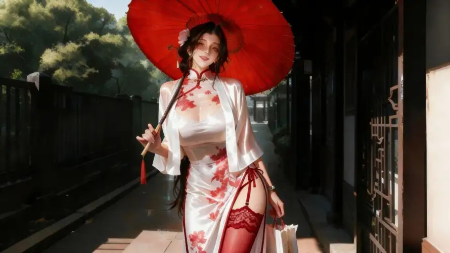 4k国风壁纸 - 旗袍 - 白旗袍 - 国风少女「哲风壁纸」