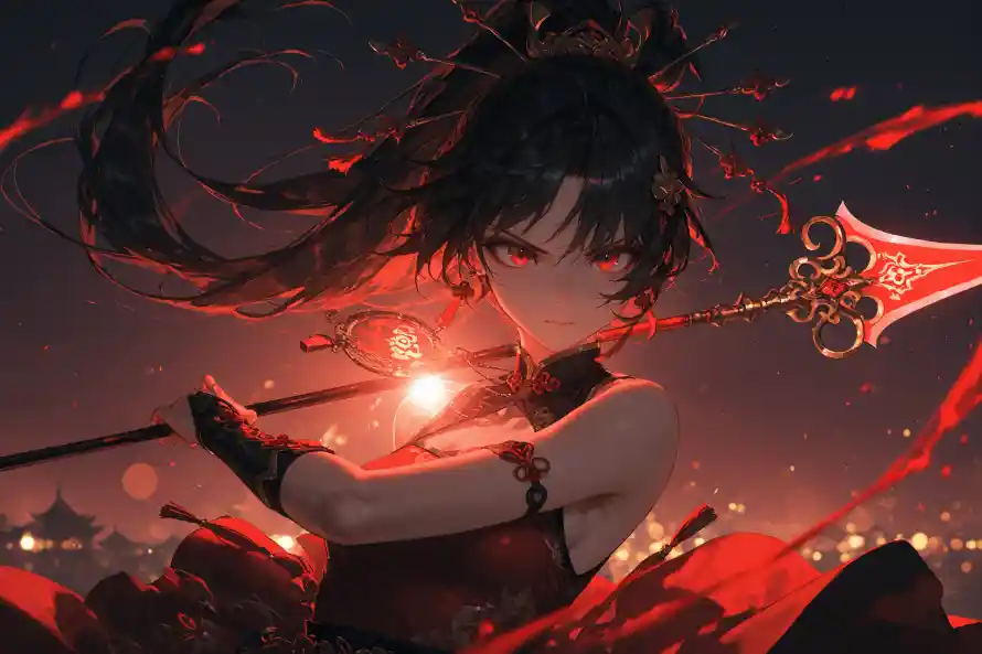 4k夜景壁纸 - 女侠 - 美女 - 红色飘带「哲风壁纸」 4k夜景壁纸 - 女侠 - 美女 - 红色飘带「哲风壁纸」