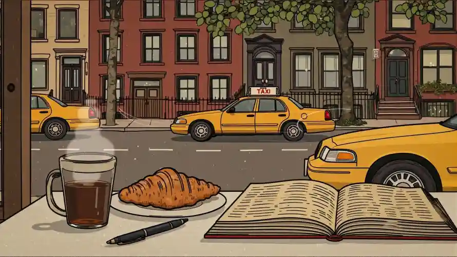 2k咖啡壁纸-手绘风和食物-红砖建筑热门的壁纸「哲风壁纸」