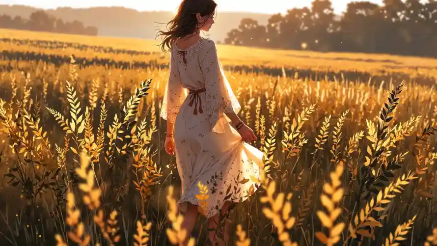 4k女子壁纸 - 背影 - 自然 - 长裙「哲风壁纸」