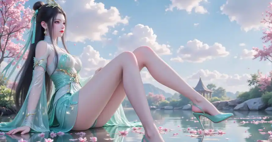 4k樱花壁纸 - 水畔 - 青裙 - 陆嫁嫁「哲风壁纸」