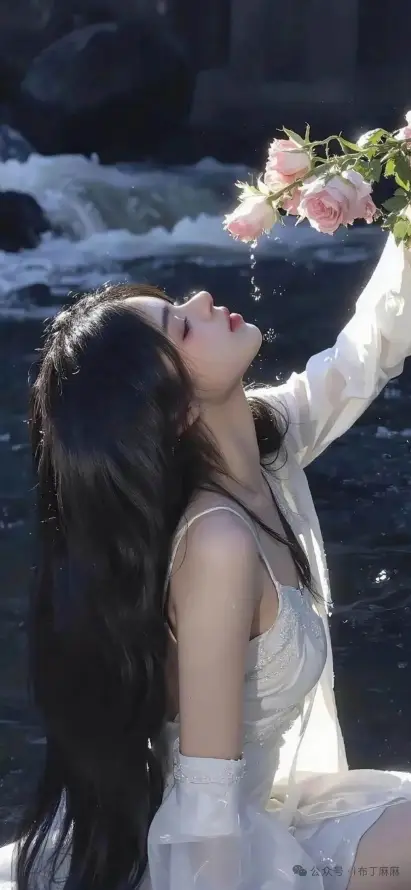 4k水流壁纸 - 清新 - 长发 - 玫瑰花「哲风壁纸」