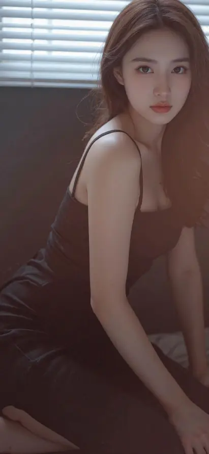 4k室内壁纸 - 气质美女 - 黑衣美女 - 黑色吊带裙「哲风壁纸」