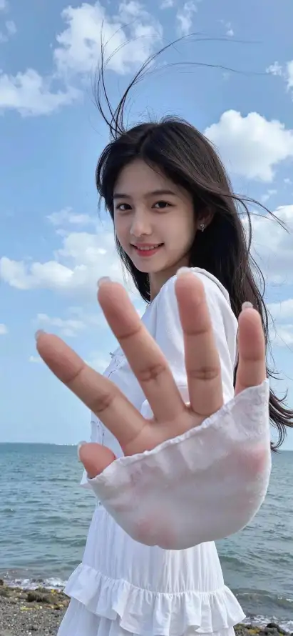 4k海边壁纸 - 白云 - 蓝天 - 连衣裙「哲风壁纸」