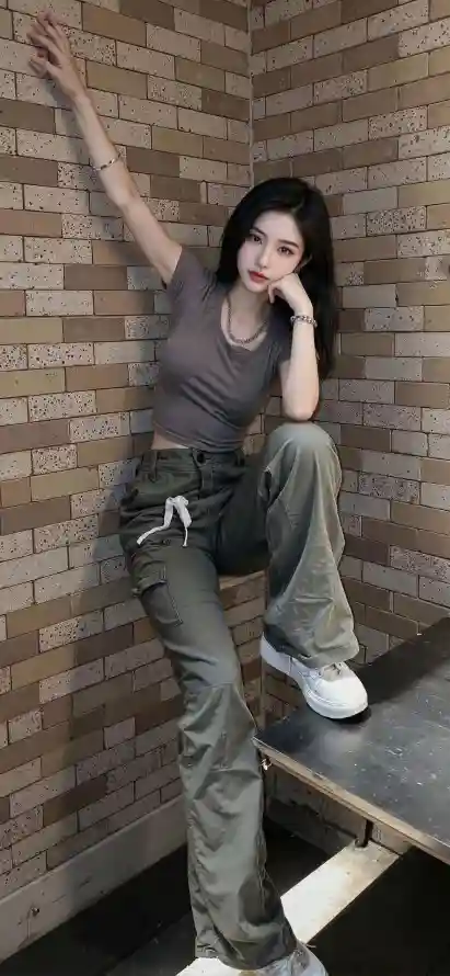 4k砖墙壁纸 - 酷女孩 - 手机壁纸 - 时尚穿搭「哲风壁纸」