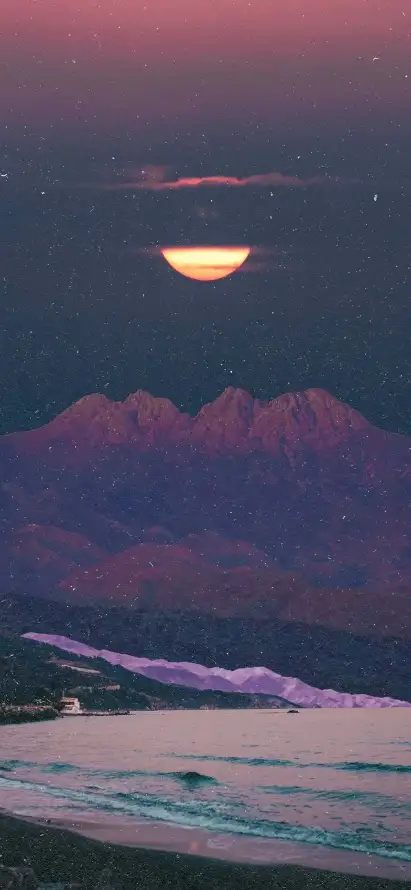 4k山脉壁纸 - 星空 - 月夜 - 海面「哲风壁纸」