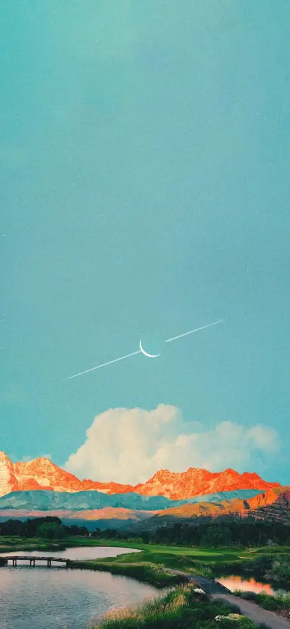 4k山峦壁纸 - 弯月 - 湖泊 - 艺术「哲风壁纸」