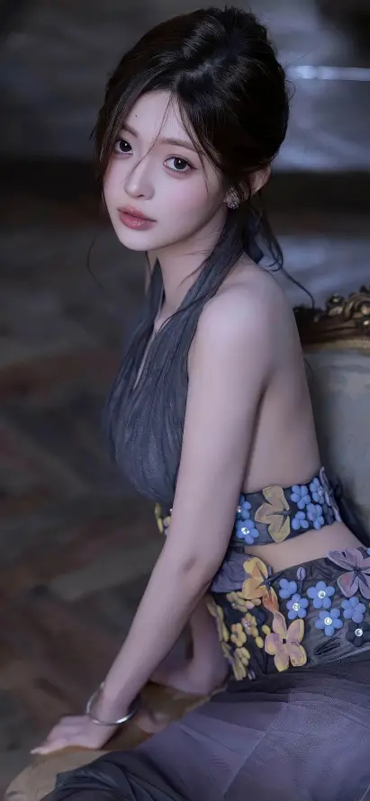 4k露背装壁纸 - 优雅坐姿 - 古风美女 - 手机壁纸「哲风壁纸」