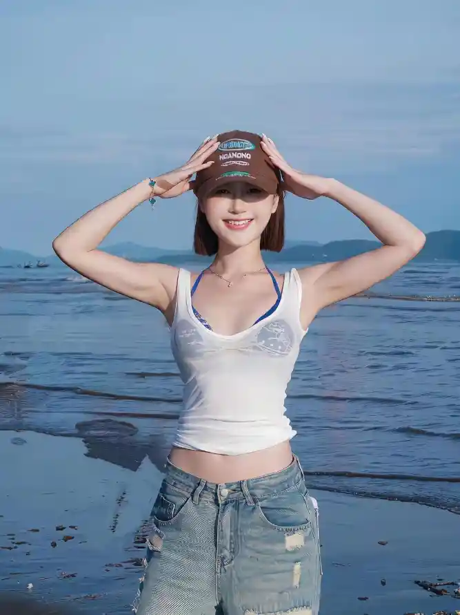 4k海滩壁纸 - 海边 - 手机壁纸 - 白色背心「哲风壁纸」