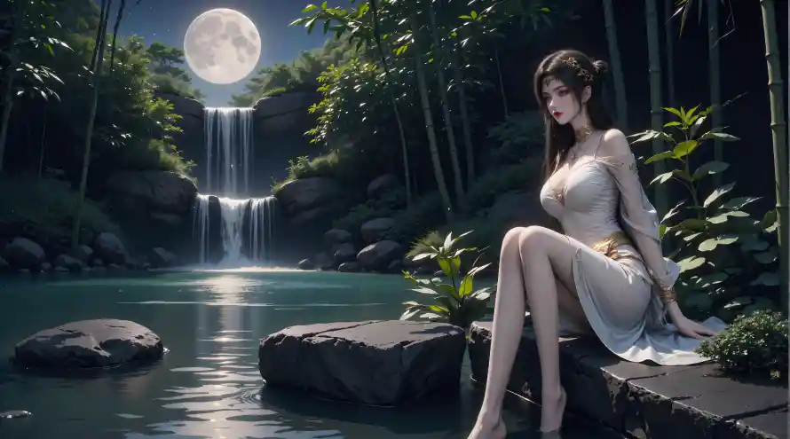 4k满月壁纸 - 瀑布 - 白衣 - 竹林「哲风壁纸」 4k满月壁纸 - 瀑布 - 白衣 - 竹林「哲风壁纸」