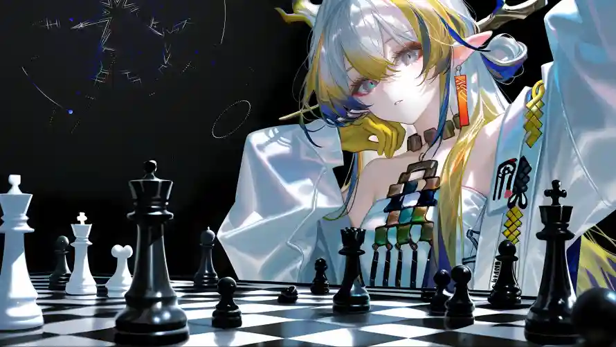 4k动漫壁纸 - 棋盘 - 白发 - 美女「哲风壁纸」