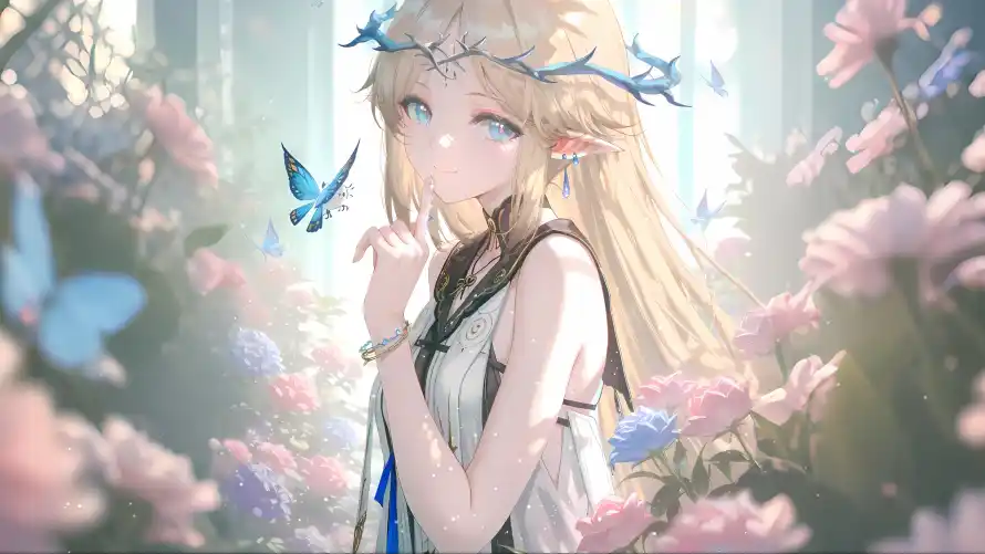 3k动漫壁纸-金发与花丛-壁纸分享「哲风壁纸」