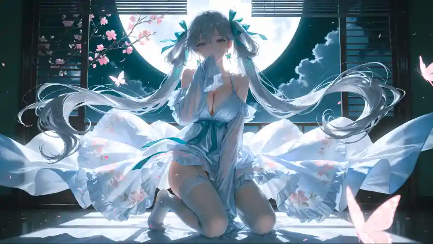 3k动漫壁纸-蓝白裙装与蝴蝶-免费下载「哲风壁纸」