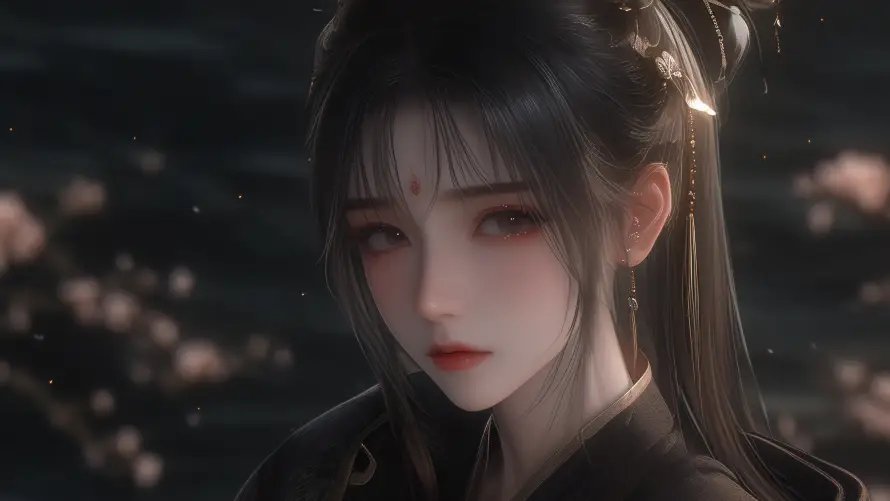 4k美女壁纸 - 花瓣 - 黑衣 - 古风美女「哲风壁纸」 4k美女壁纸 - 花瓣 - 黑衣 - 古风美女「哲风壁纸」