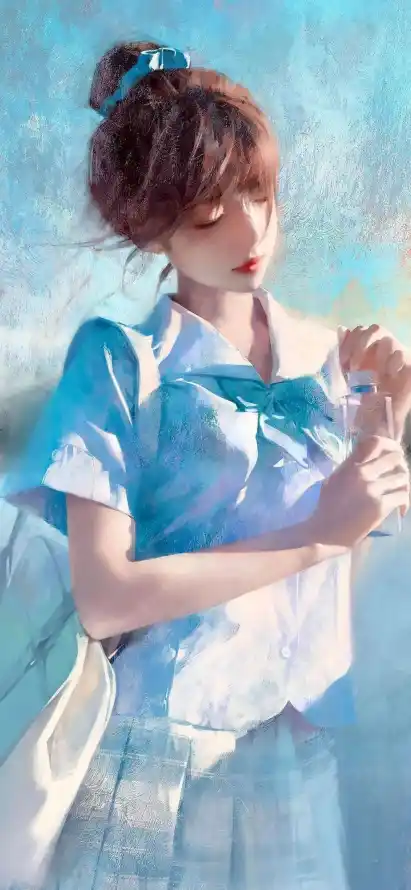 4k手机壁纸壁纸 - 手绘女孩 - 水彩风格 - 丸子头女孩「哲风壁纸」