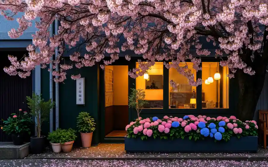 4k暖灯壁纸-咖啡店 - 盆栽-ins风壁纸推荐「哲风壁纸」