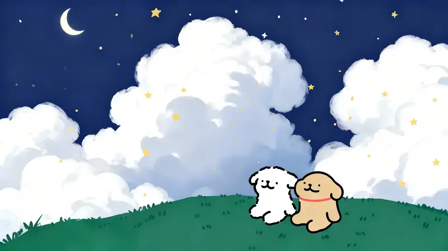 5k云朵壁纸-线条小狗与治愈-免费下载「哲风壁纸」