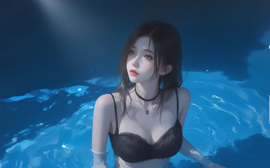 4k泳池壁纸 - 湿发 - 美女 - 蓝色「哲风壁纸」 4k泳池壁纸 - 湿发 - 美女 - 蓝色「哲风壁纸」