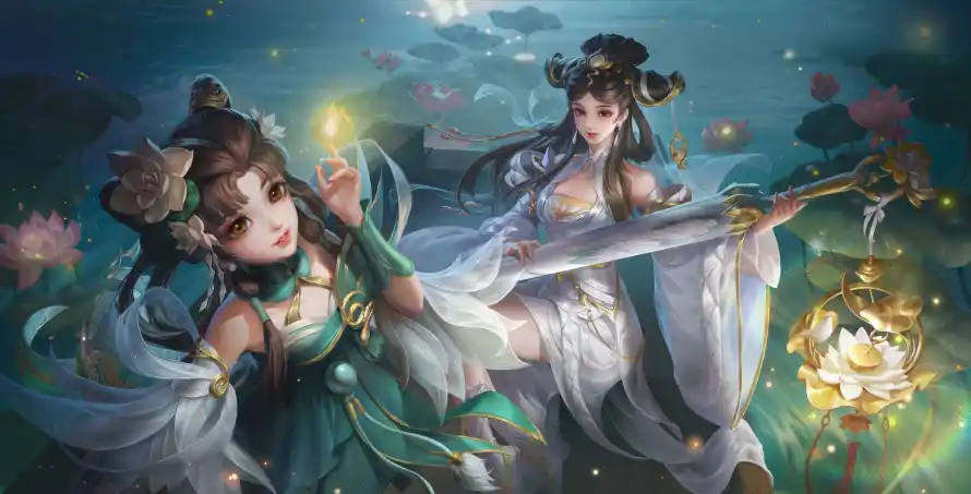 4k古风壁纸 - 大乔 - 小乔 - 灯笼「哲风壁纸」