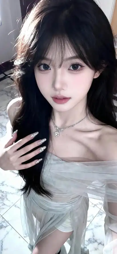 4k美甲壁纸 - 自拍 - 大理石 - 露肩裙「哲风壁纸」