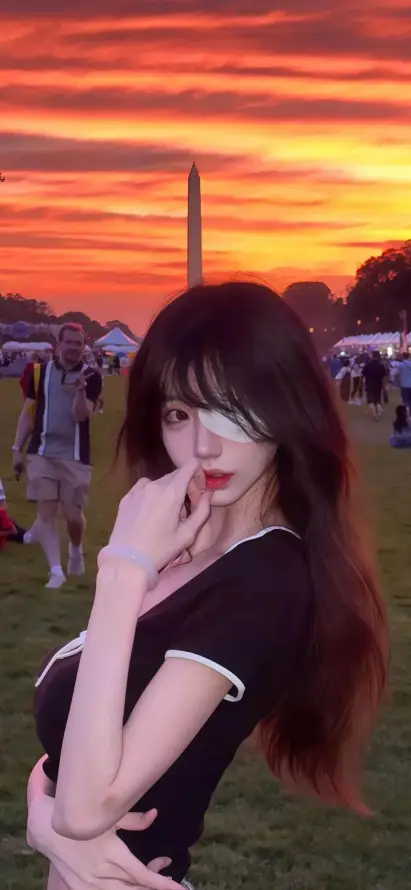 4k日落壁纸 - 晚霞 - 手机壁纸 - 黑衣美女「哲风壁纸」